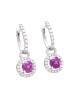 Pave Diamond Hoops with Pink Sapphire Diamond Halo Charms in Gold